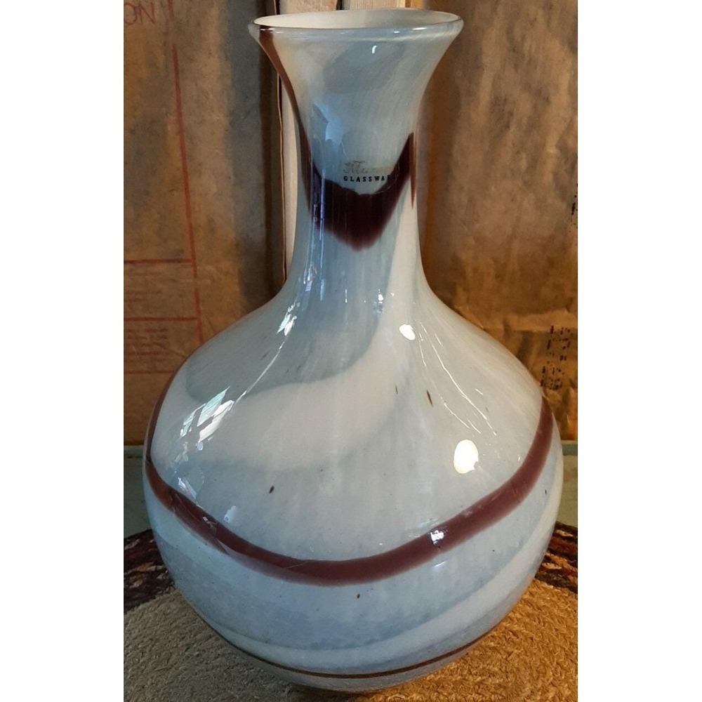 Gorgeous Murano Glass Vase Made in Italy Shades of Purple Blue & White Glassware